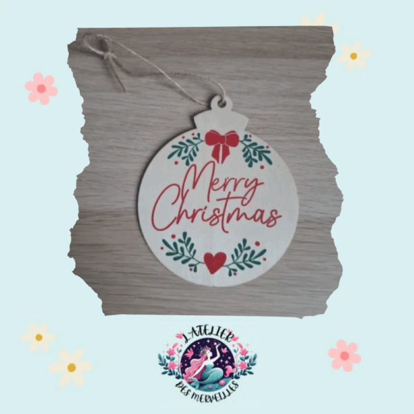Boule de Noël en bois "Merry Christmas"