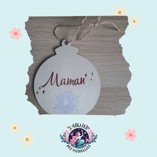 Boule de Noël en bois "Maman"