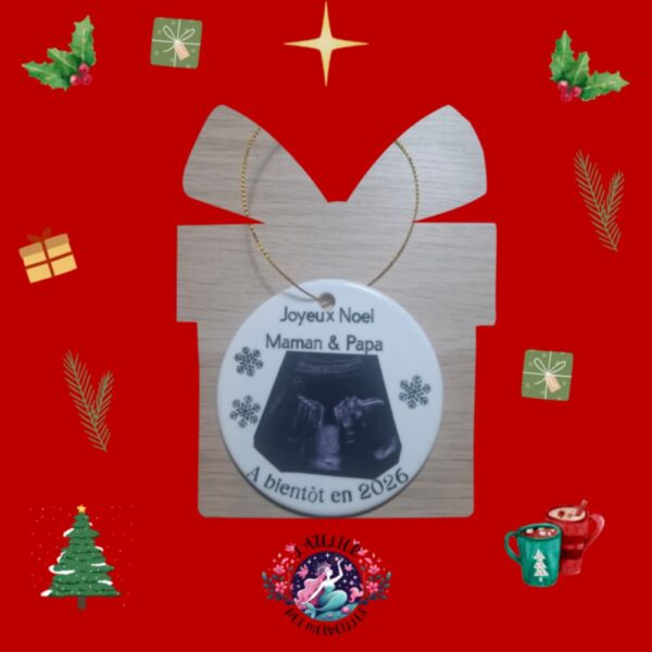 Boule de noël en céramique échographie (personnalisé)