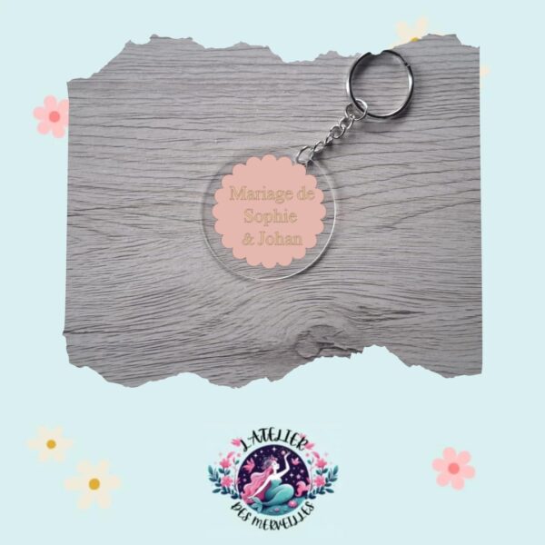 Porte clé acrilyque souvenir de mariage personnalisable