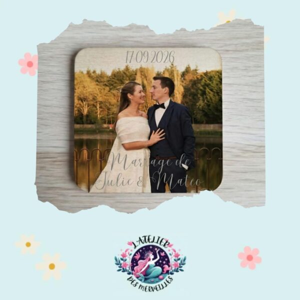 Aimant souvenir de mariage personnalisable