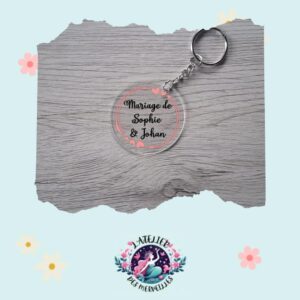 Porte clé acrilyque souvenir de mariage personnalisable